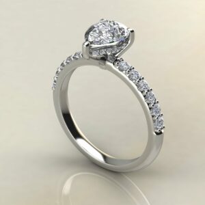 Moissanite Pear Cut Hidden Halo Shared Prong Engagement Ring