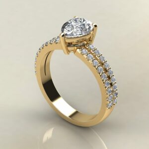 P051 Yellow Gold Pear Cut Split Shank Engagement Ring