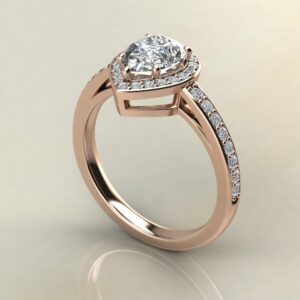 P069 Rose Gold Classic Halo Pear Cut Cathedral Engagement Ring