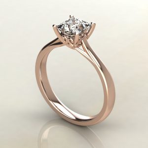 PS002 Rose Gold Princess Cut Curly Prong Solitaire Engagement Ring