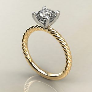 PS005 Yellow Gold Twisted Princess Cut Solitaire Engagement Ring
