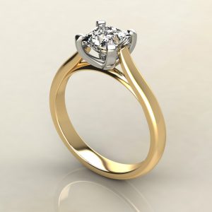 PS006 Yellow Gold Tall Cathedral Princess Cut Solitaire Engagement Ring