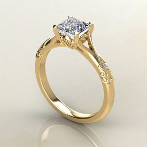 PS019 Yellow Gold Vintage Princess Cut Solitaire Engagement Ring