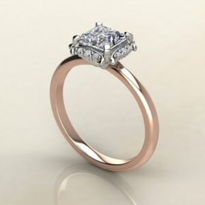 PS035 Rose Gold Floral Halo Princess Cut Solitaire Engagement Ring