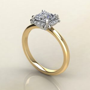 PS035 Yellow Gold Floral Halo Princess Cut Solitaire Engagement Ring