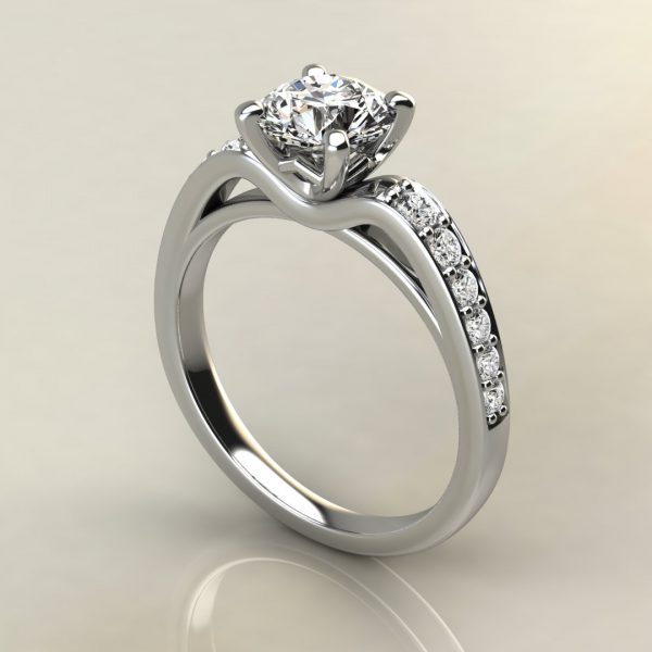 R004 White gold Tall Curve Round Cut Engagement Ring