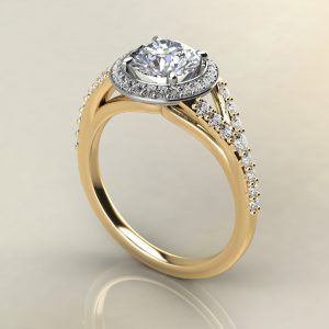 R013 Yellow Gold Split Shank Halo Round Cut Engagement Ring