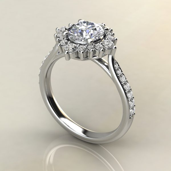 R014 White Gold Graduated Halo Round Cut Engagement Ring