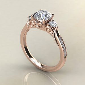 R016 Rose Gold Vintage 3 Stone Round Cut Engagement Ring