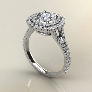 Double Halo Split Shank Round Cut Moissanite Engagement Ring