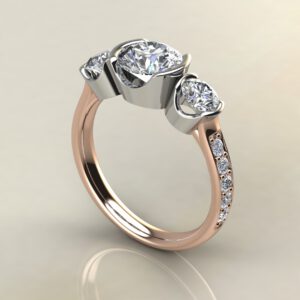R032 Rose Gold Three Stone Half Bezel Round Cut Engagement Ring