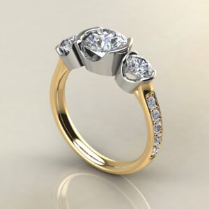 R032 Yellow Gold Three Stone Half Bezel Round Cut Engagement Ring