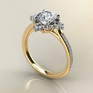 R036 Yellow Gold Vintage Halo Round Cut Cathedral Engagement Ring
