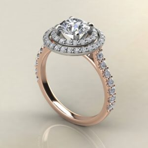 R038 Rose Gold Double Halo Round Cut Engagement Ring