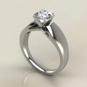 Wide Band Solitaire Round Cut Moissanite Engagement Ring
