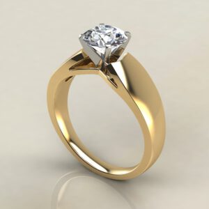 RS027 Yellow Gold Wide Band Solitaire Round Cut Engagement Ring