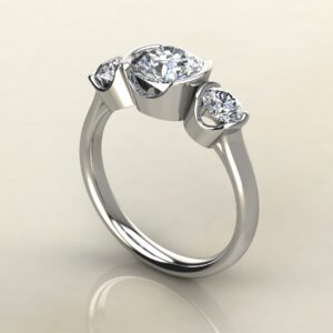 Three Half Bezel Round Cut Moissanite Engagement Ring