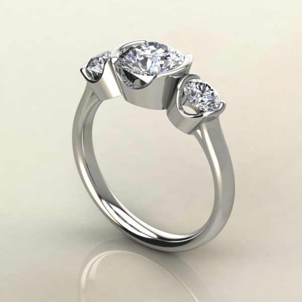 RS032 White Gold Three Half Bezel Round Cut Engagement Ring