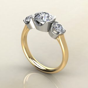 RS032 Yellow Gold Three Half Bezel Round Cut Engagement Ring