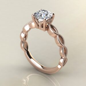 RS045 Rose Gold Milgrain Round Cut Solitaire Engagement Ring